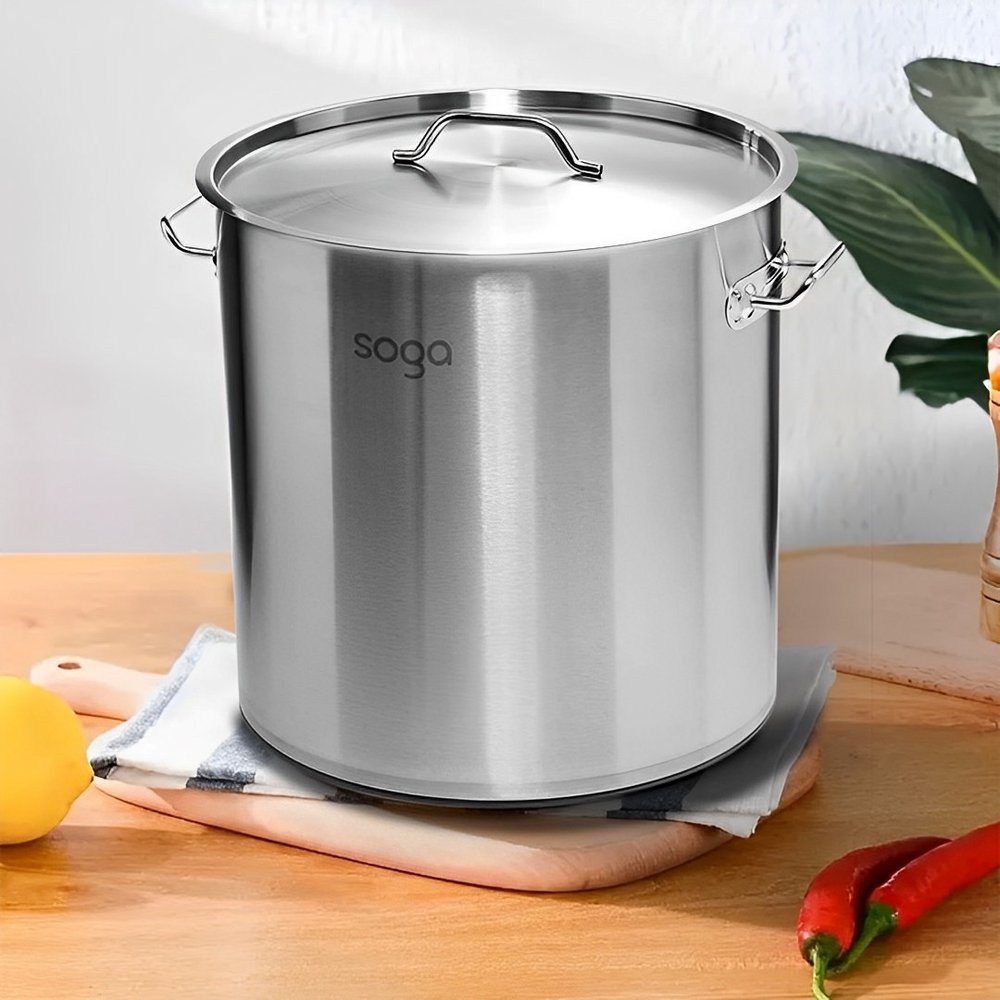 16" Silver Stainless Steel Stock Pot