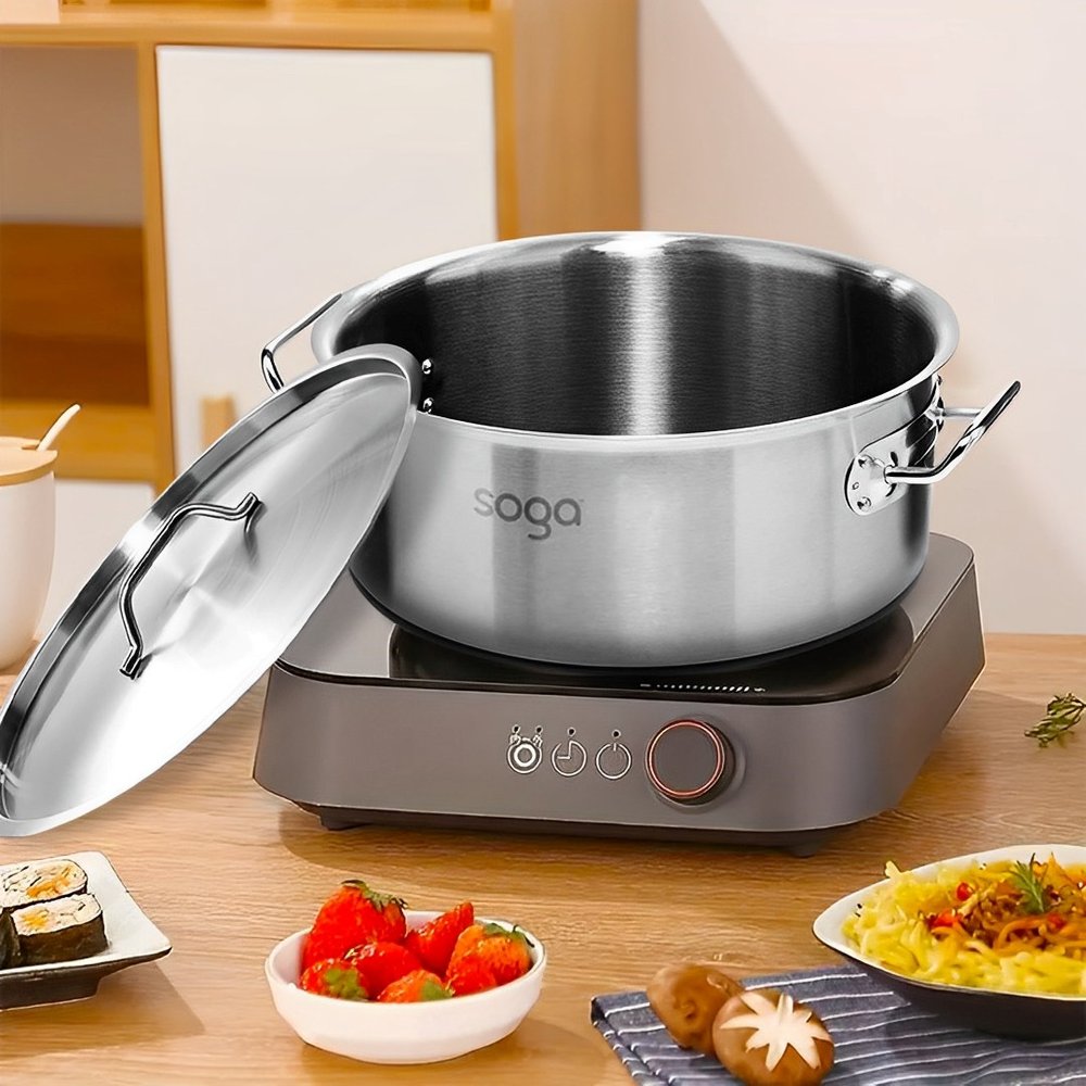 16" Silver Stainless Steel Stock Pot