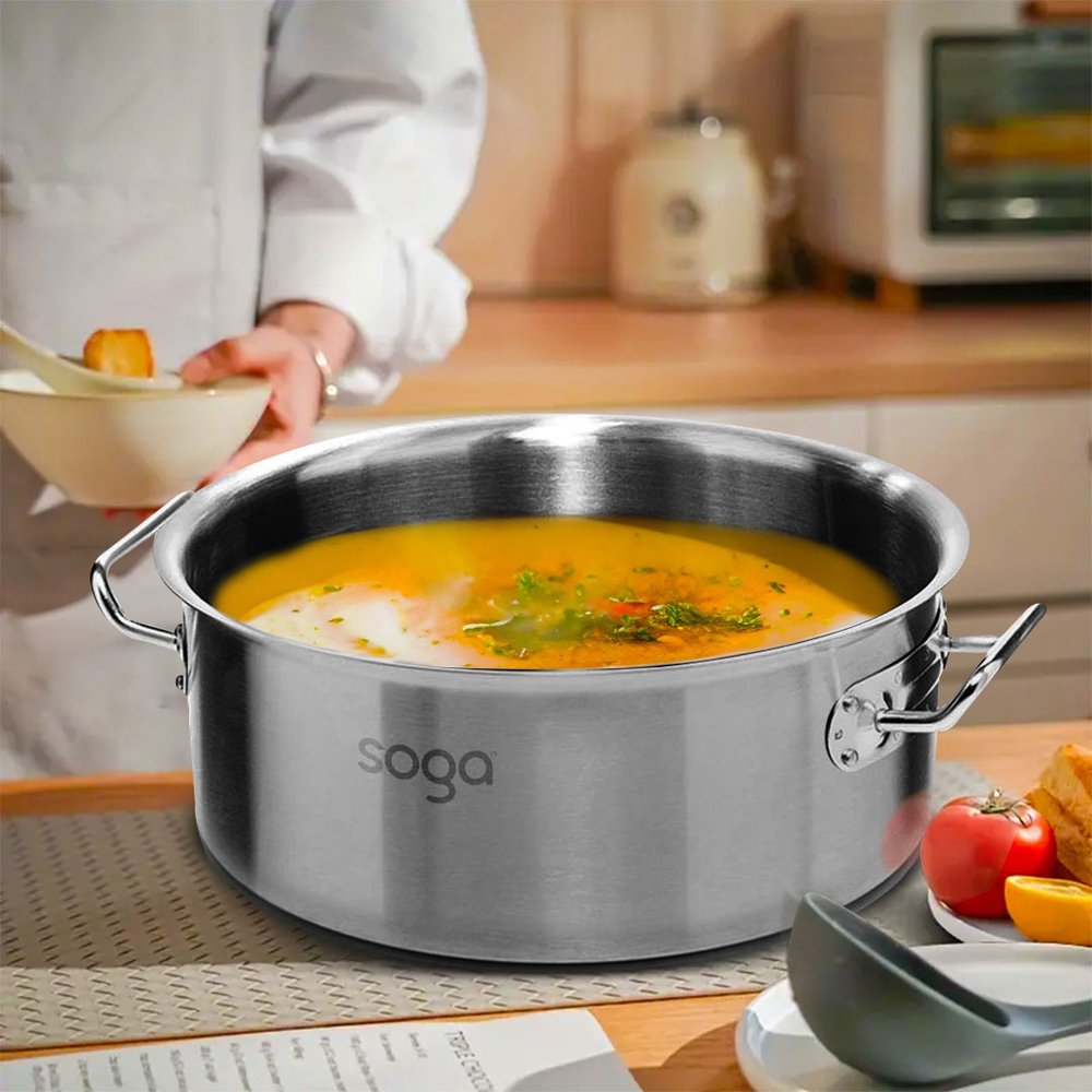 16" Silver Stainless Steel Stock Pot