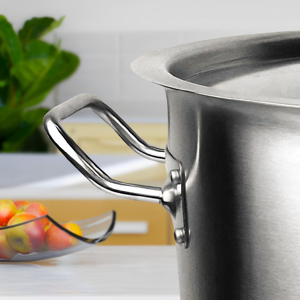 14" Silver Stainless Steel Stock Pot