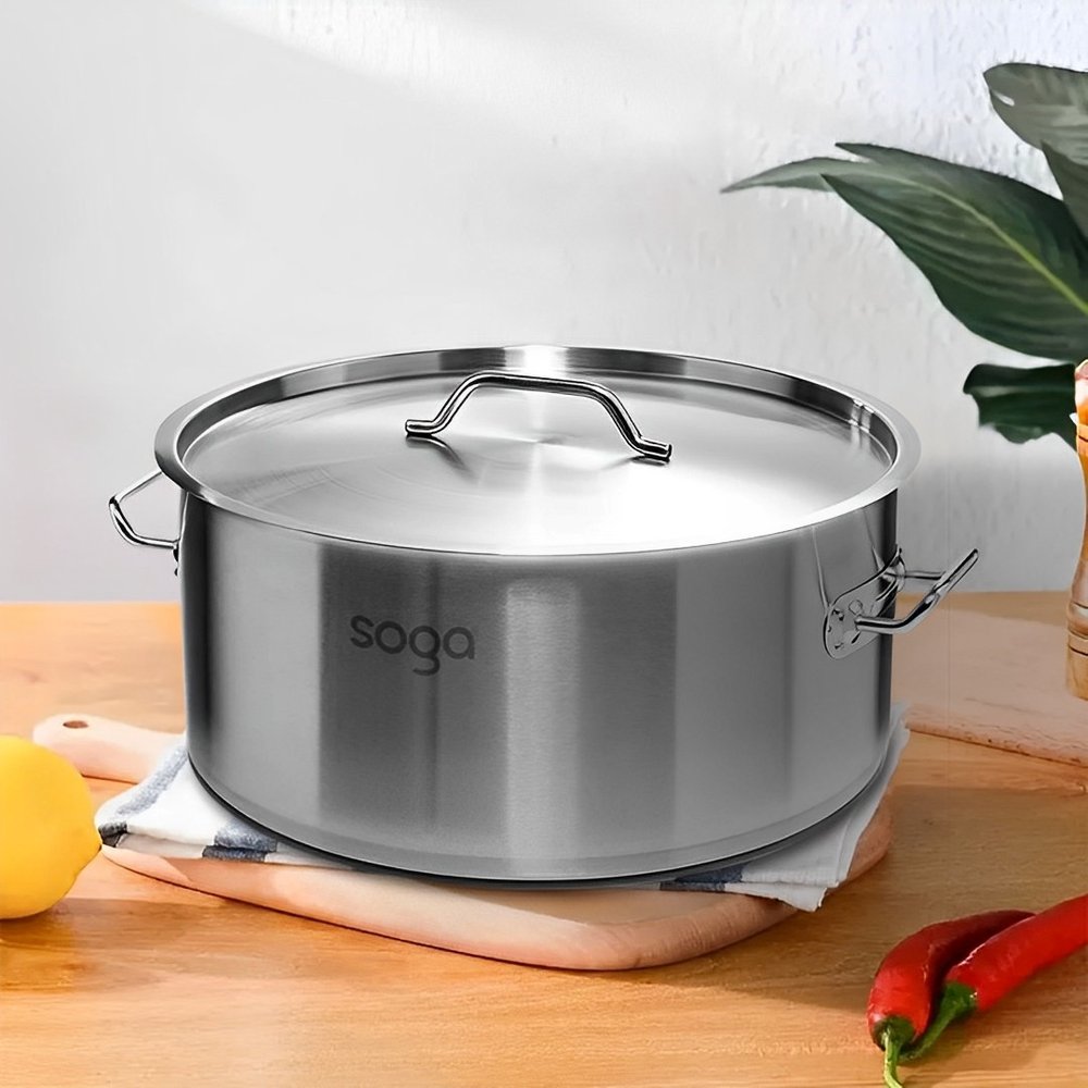 18" Silver Stainless Steel Stock Pot