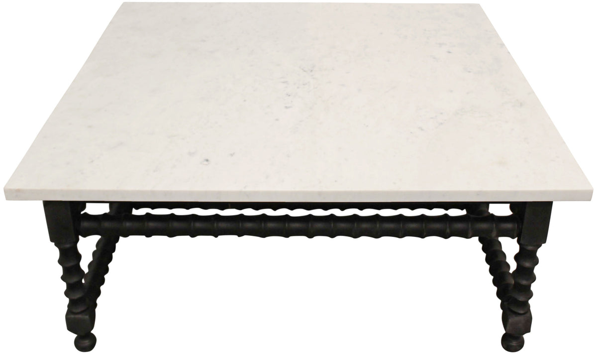 48" White And Black Genuine Marble And Solid Wood Square Coffee Table