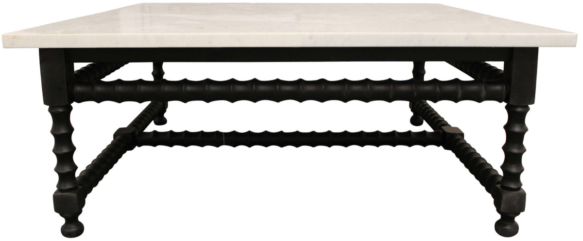 48" White And Black Genuine Marble And Solid Wood Square Coffee Table