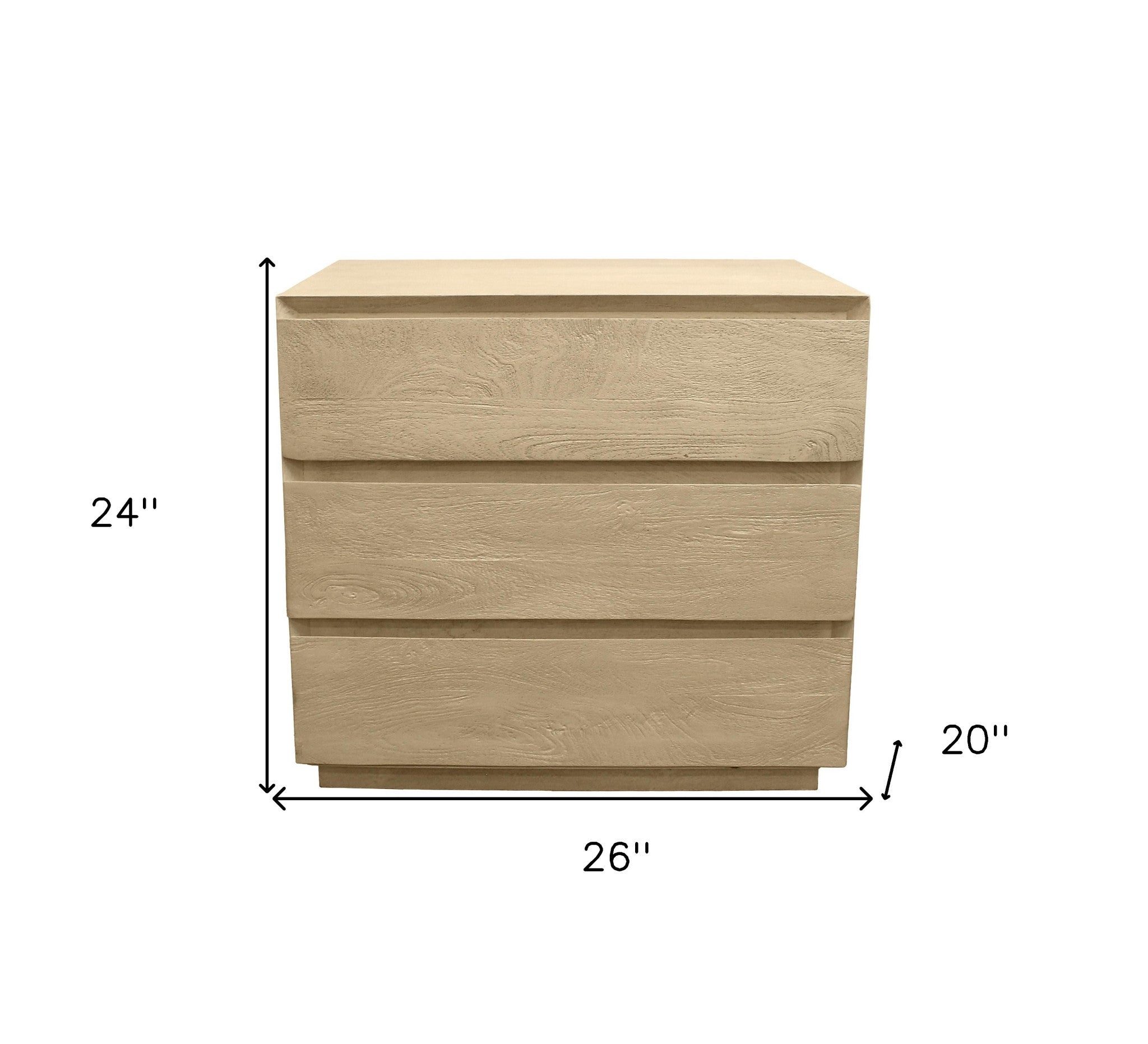 24" Natural Solid Wood Three Drawer Nightstand