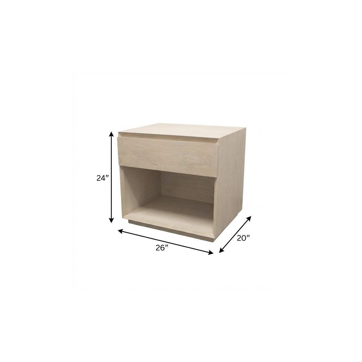 24" Natural Solid Wood One Drawer Nightstand