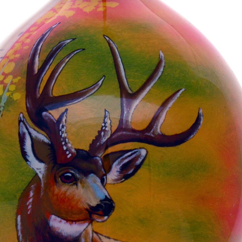 Mule Deer Hand Painted Brown And Green Glass Finial Ornament