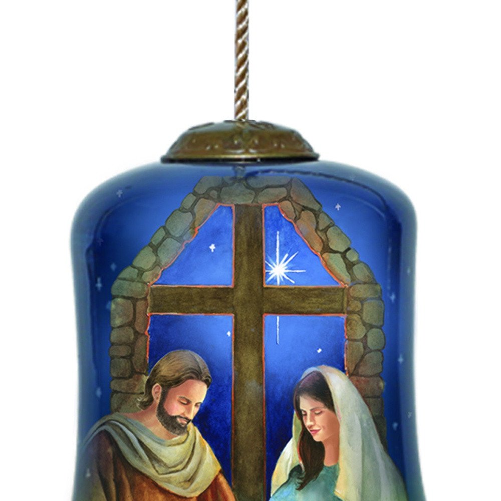 Chrild is Born Hand Painted Blue And Brown Glass Holiday Shaped Ornament