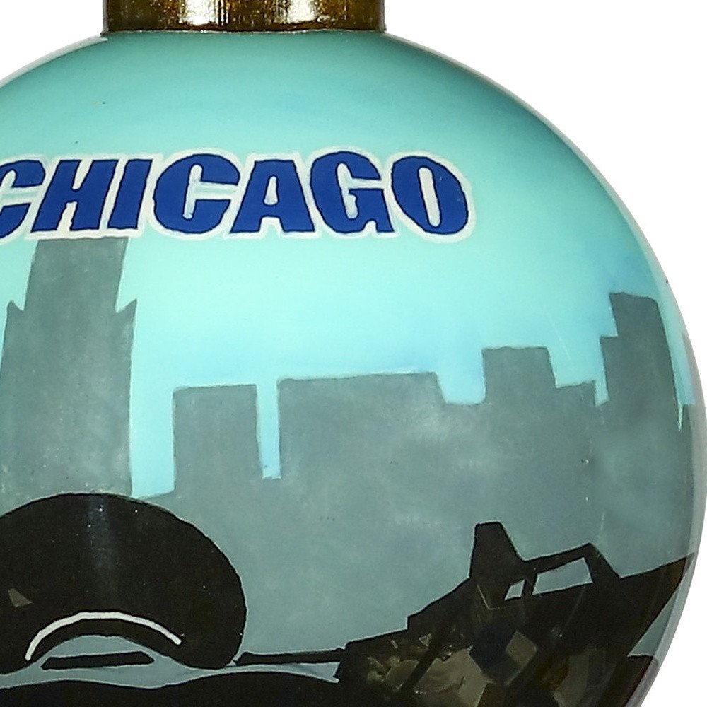 Chicago Hand Painted Black And Blue Glass Ball Ornament