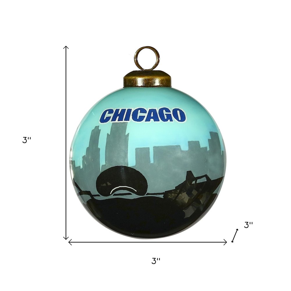 Chicago Hand Painted Black And Blue Glass Ball Ornament