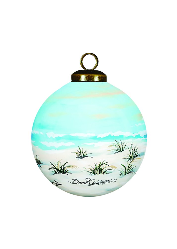 Life is better at the beach Hand Painted Blue Green And Black Glass Ball Ornament
