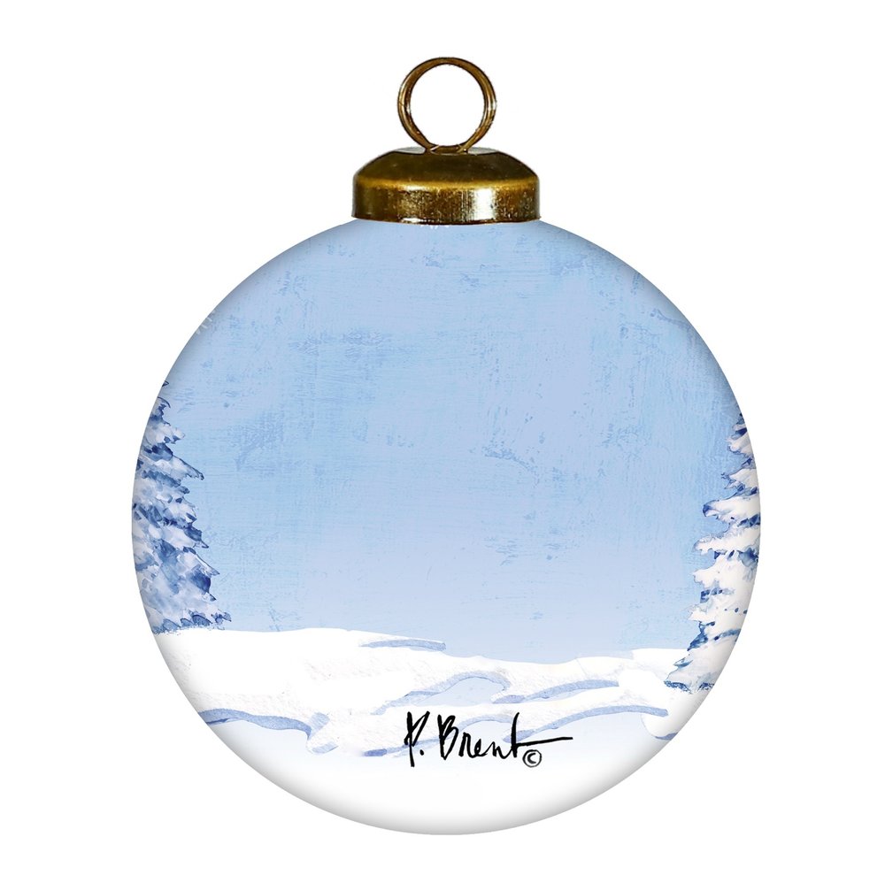 Hockey Snowman Hand Painted White Blue And Red Glass Ball Ornament