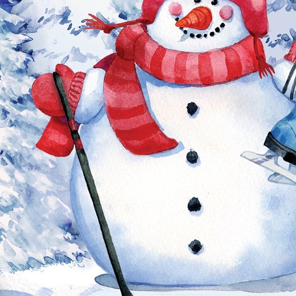 Hockey Snowman Hand Painted White Blue And Red Glass Ball Ornament