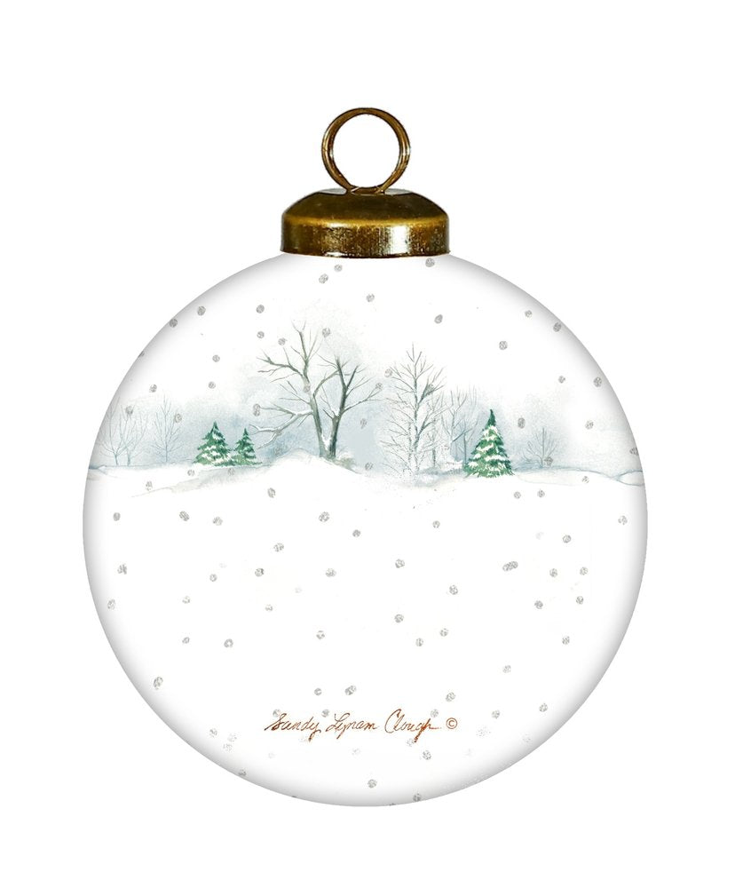 Christmas on the Farm Red Truck Hand Painted Red And White Glass Ball Ornament
