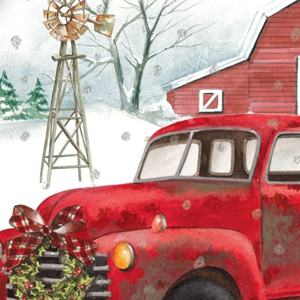 Christmas on the Farm Red Truck Hand Painted Red And White Glass Ball Ornament