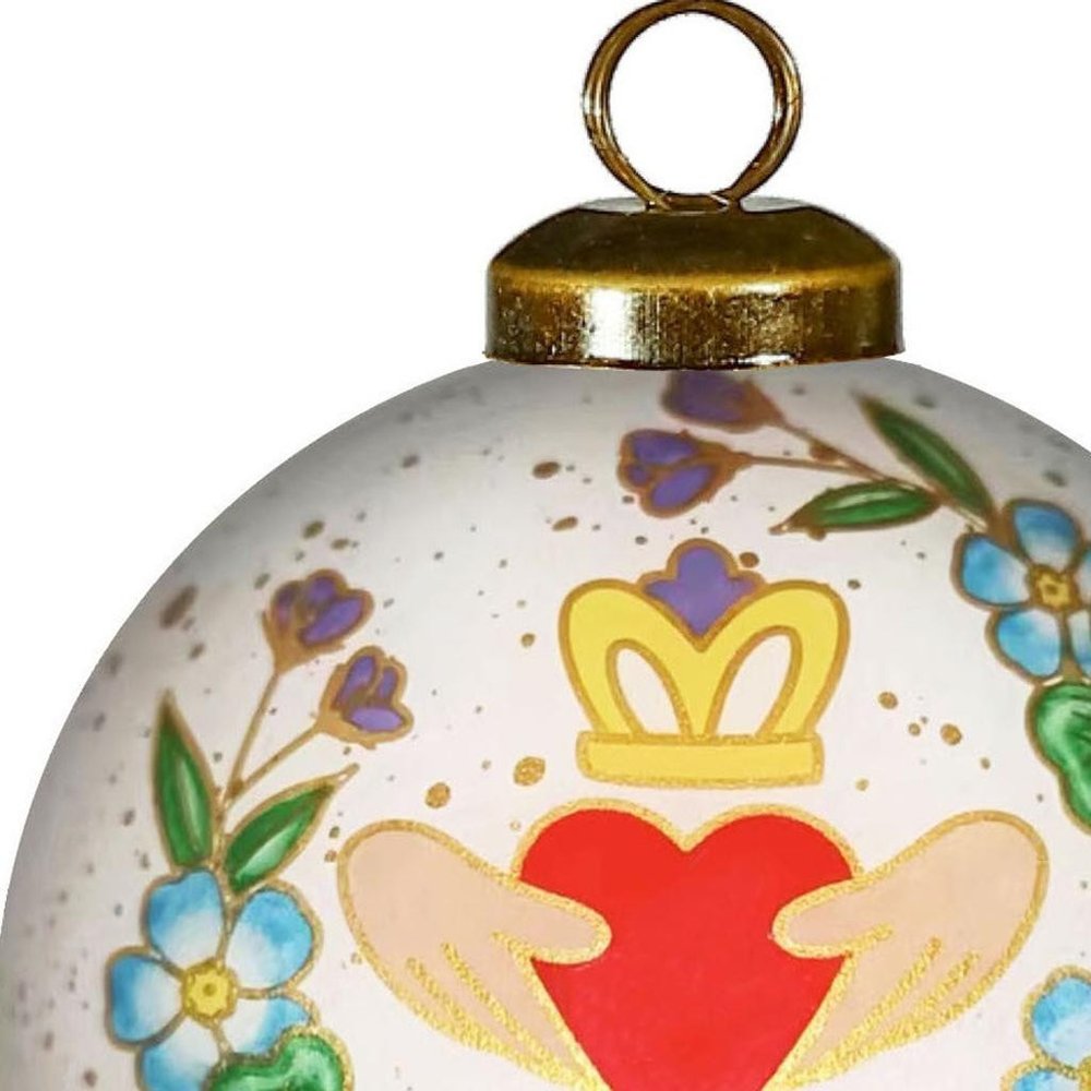 Claddagh Irish Hand Painted Green White And Red Glass Ball Ornament