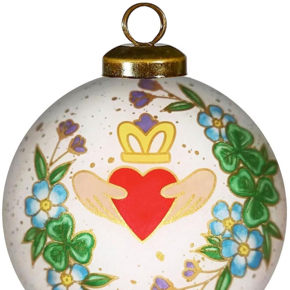 Claddagh Irish Hand Painted Green White And Red Glass Ball Ornament