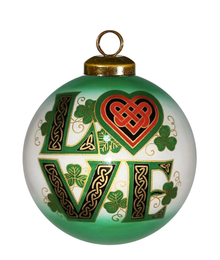 Love Irish Hand Painted Green White And Red Glass Ball Ornament
