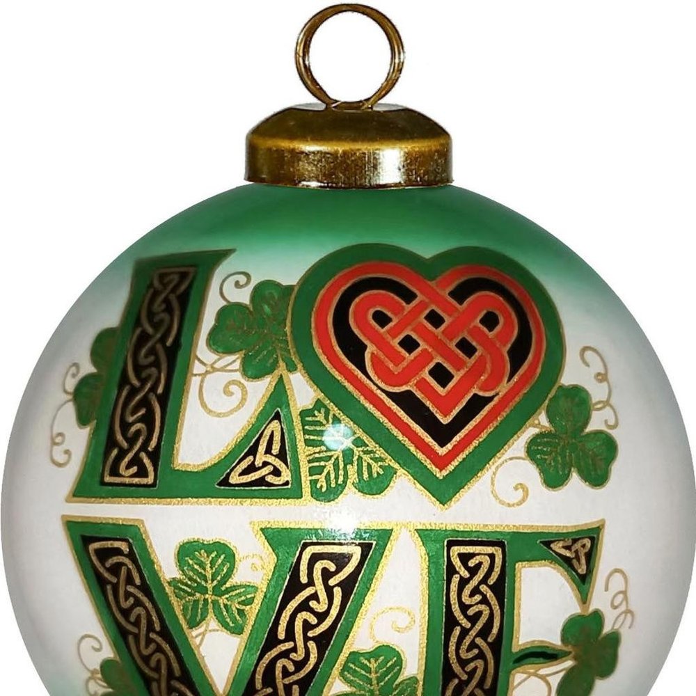 Love Irish Hand Painted Green White And Red Glass Ball Ornament