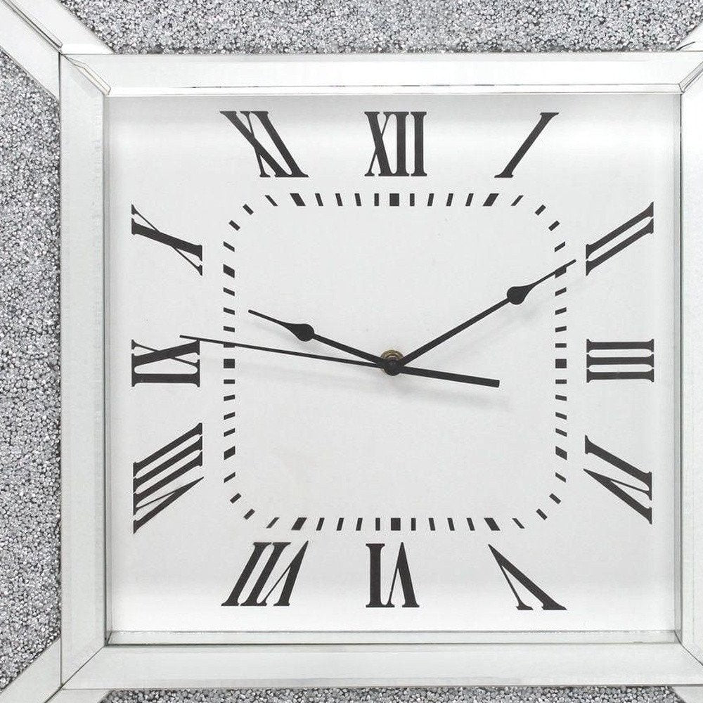 24" Silver Glass Silent Analog Square Wall Clock
