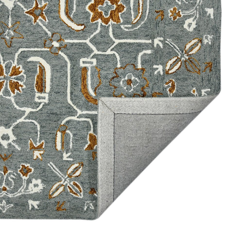9' X 13' Orange Gray And Ivory Wool Floral Medallion Hand Hooked Area Rug