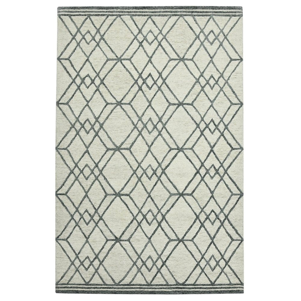 9' X 13' Ivory And Gray Wool Geometric Hand Hooked Area Rug