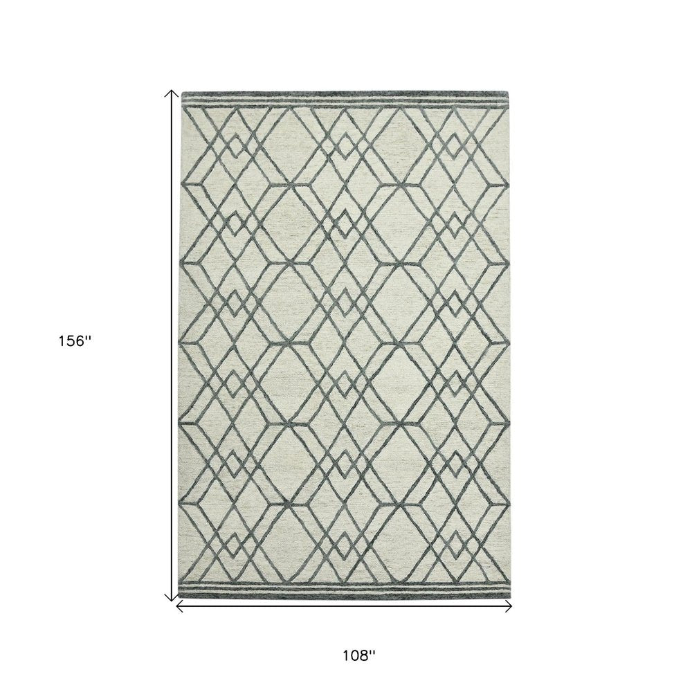 9' X 13' Ivory And Gray Wool Geometric Hand Hooked Area Rug