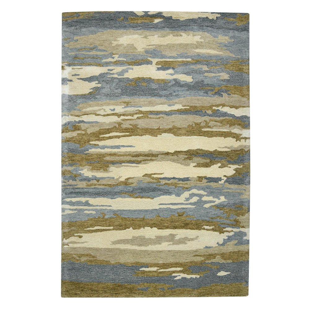 9' X 13' Light Blue Ivory And Brown Wool Abstract Hand Tufted Area Rug