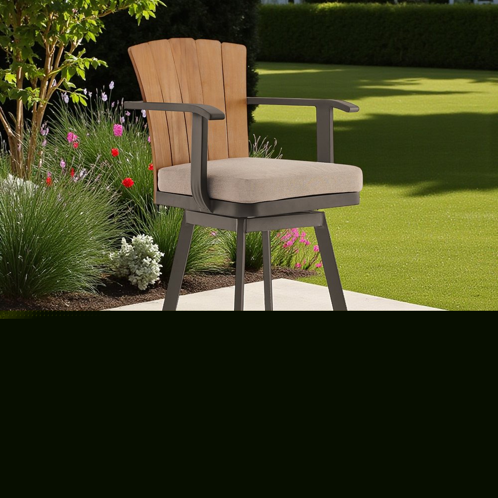 40" Brown Metal Swivel Outdoor Counter Height Bar chair with Footrest