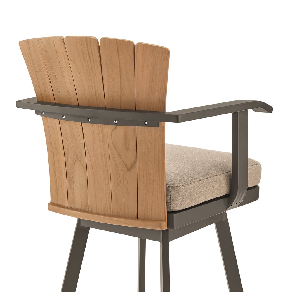 44" Brown Metal Swivel Outdoor Bar Height chair with Footrest