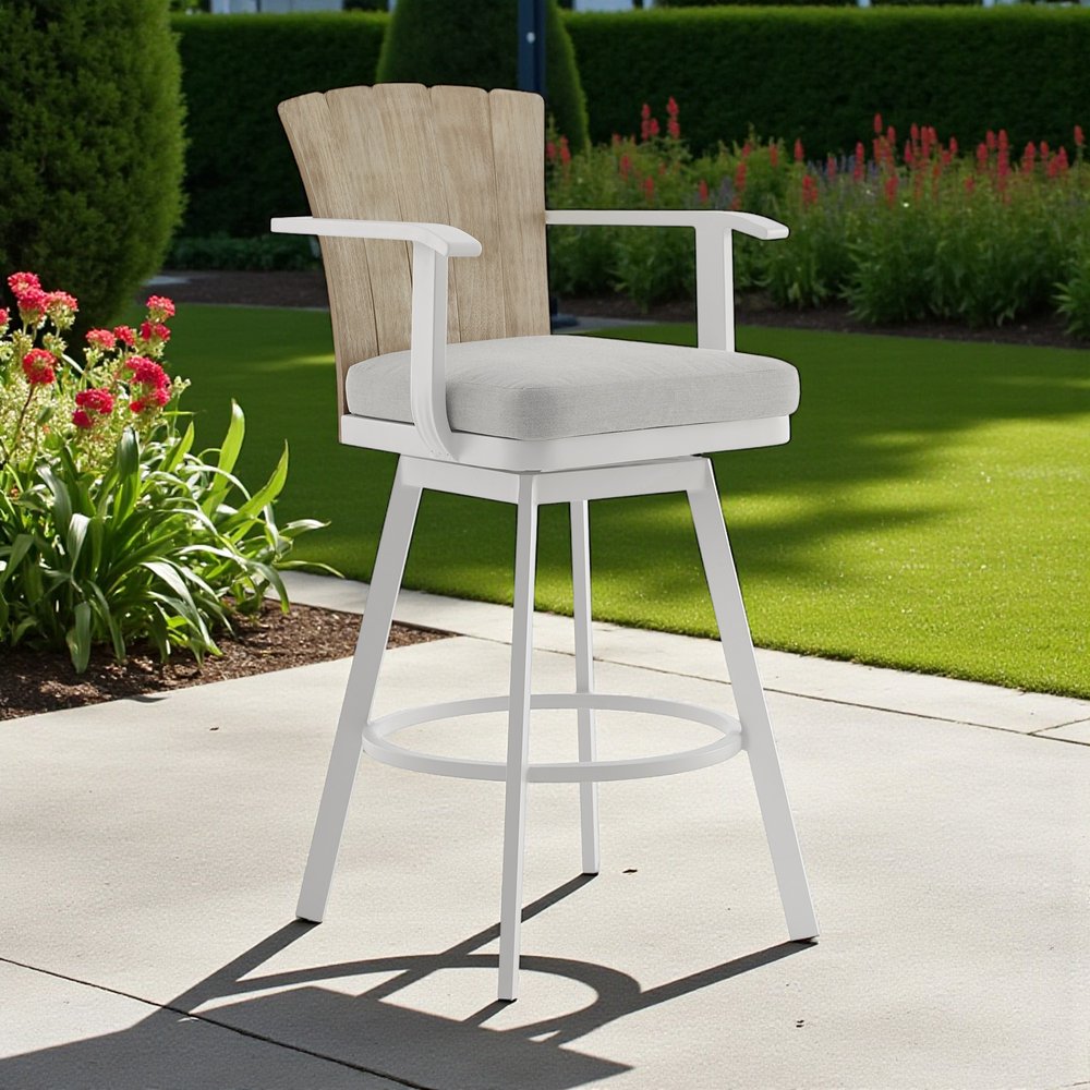 40" Gray Metal Swivel Outdoor Counter Height Bar chair with Footrest