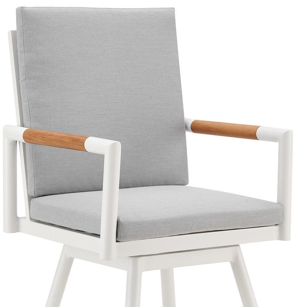 48" Light Gray Metal Swivel Outdoor Bar Height chair with Footrest