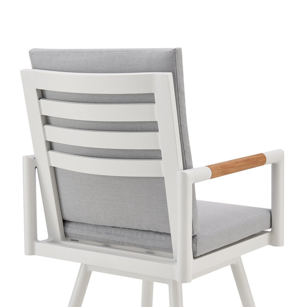 48" Light Gray Metal Swivel Outdoor Bar Height chair with Footrest