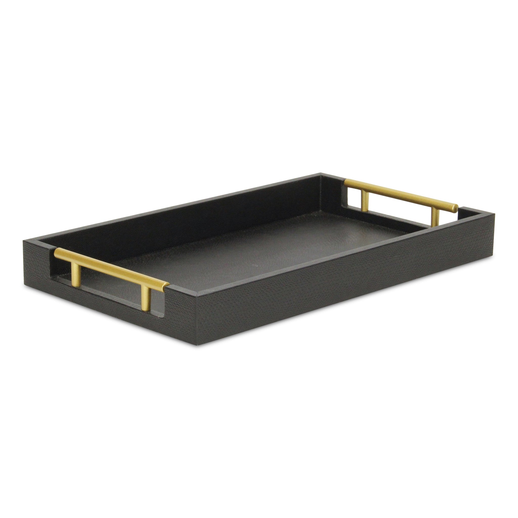16" Black Wood Faux Shagreen Serving Tray With Handles