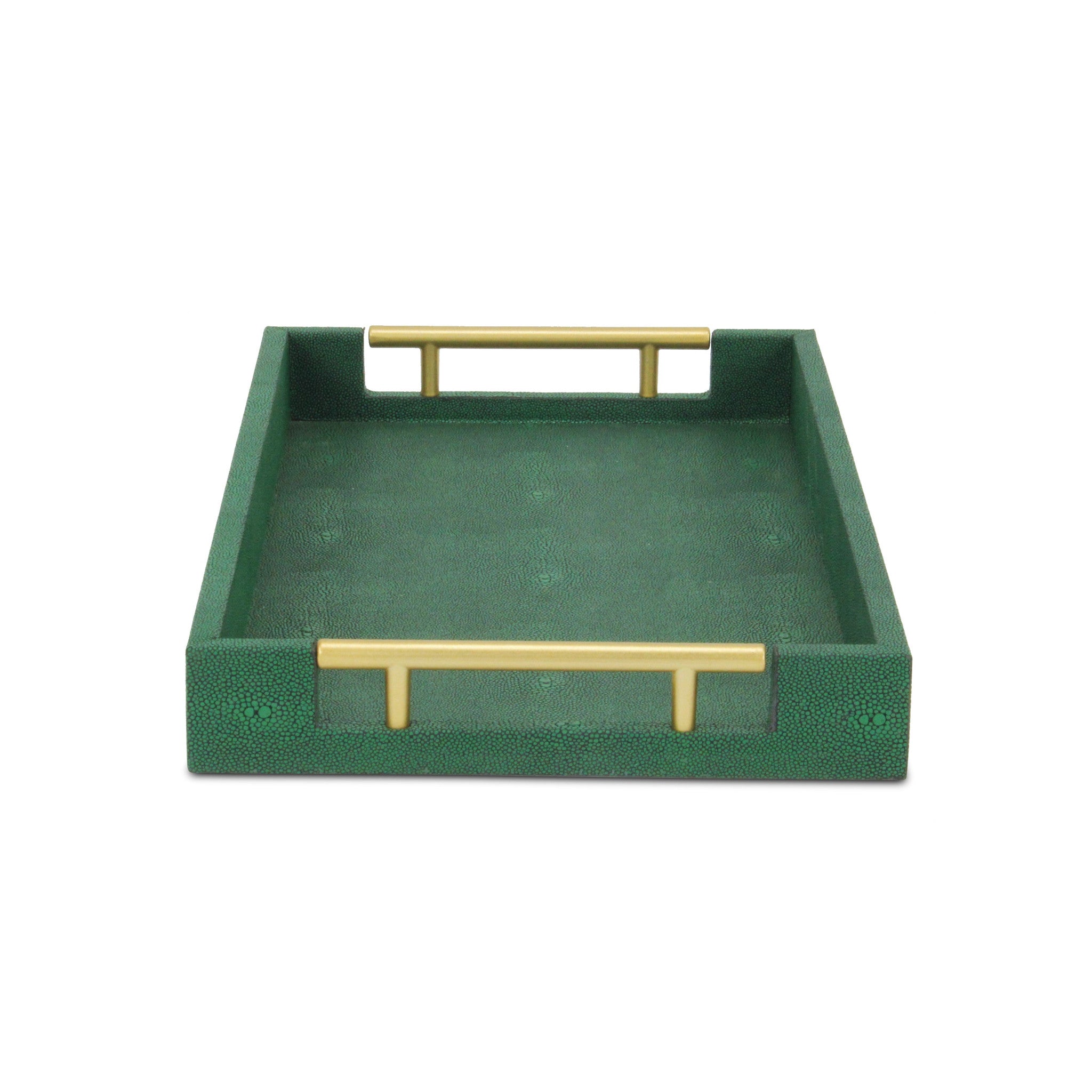 16" Green Wood Wood Faux Shagreen Serving Tray With Handles