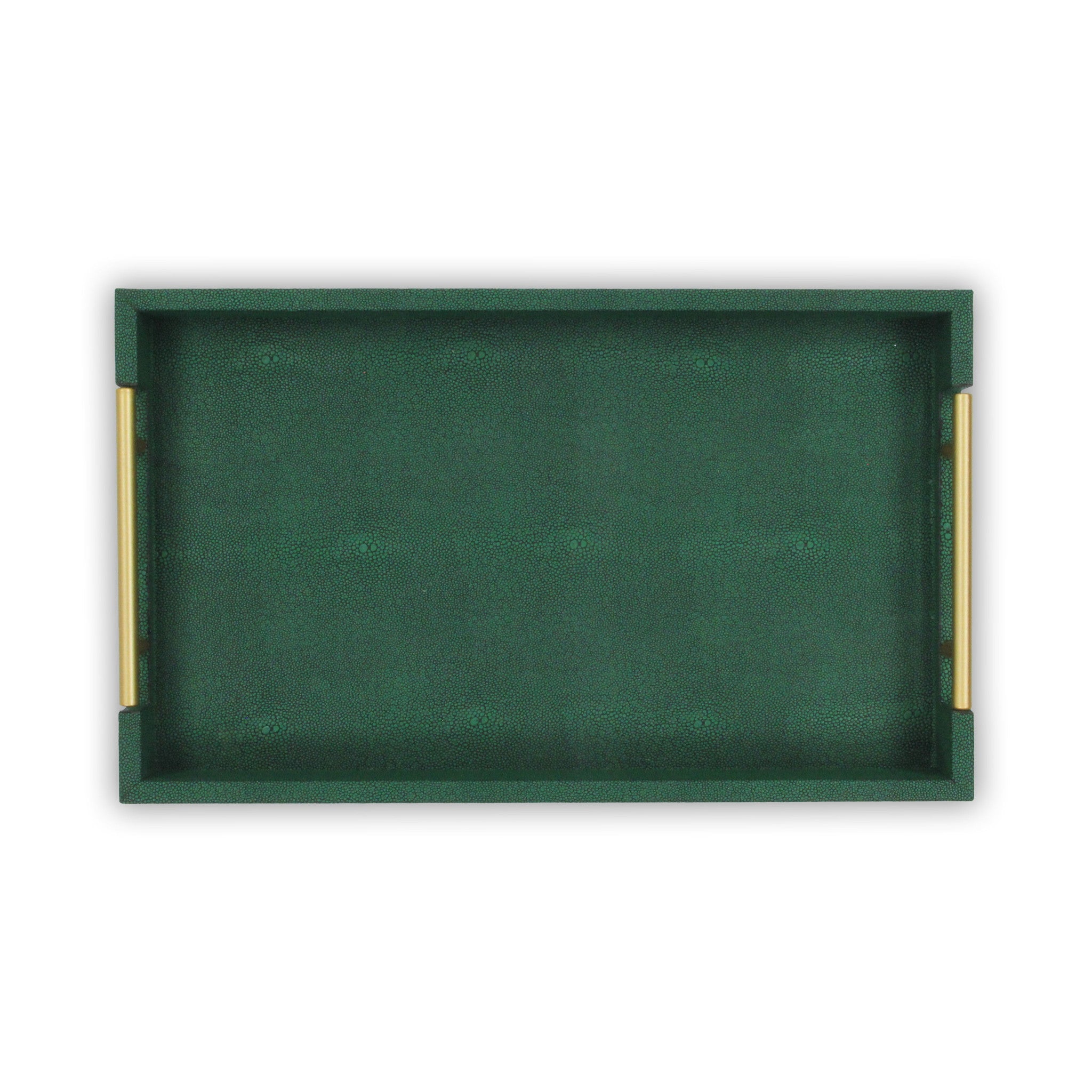 16" Green Wood Wood Faux Shagreen Serving Tray With Handles