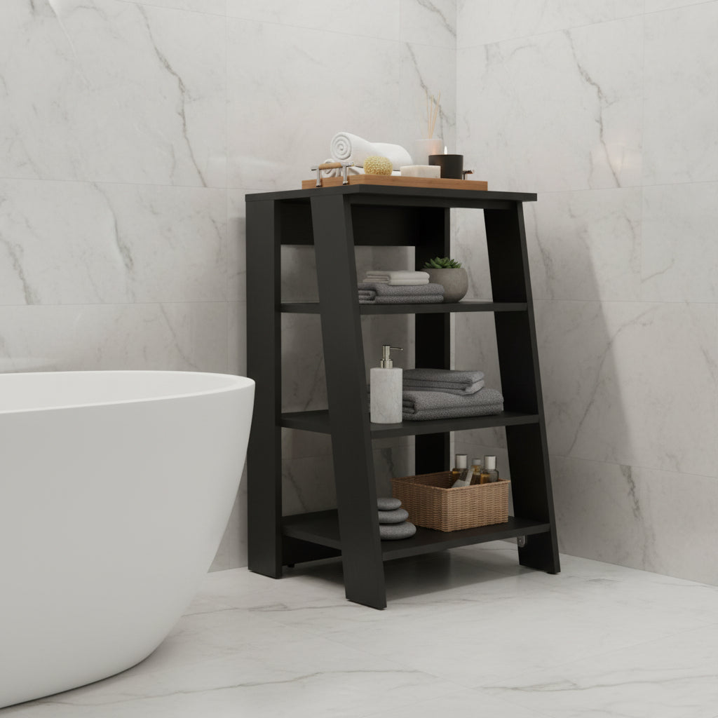 17" Black Wood Freestanding Bathroom Shelf