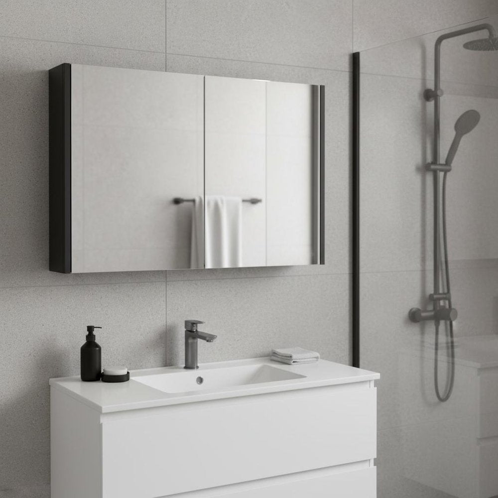 32" Black Wood Floating Bathroom Vanity And Medicine Cabinet With Mirror