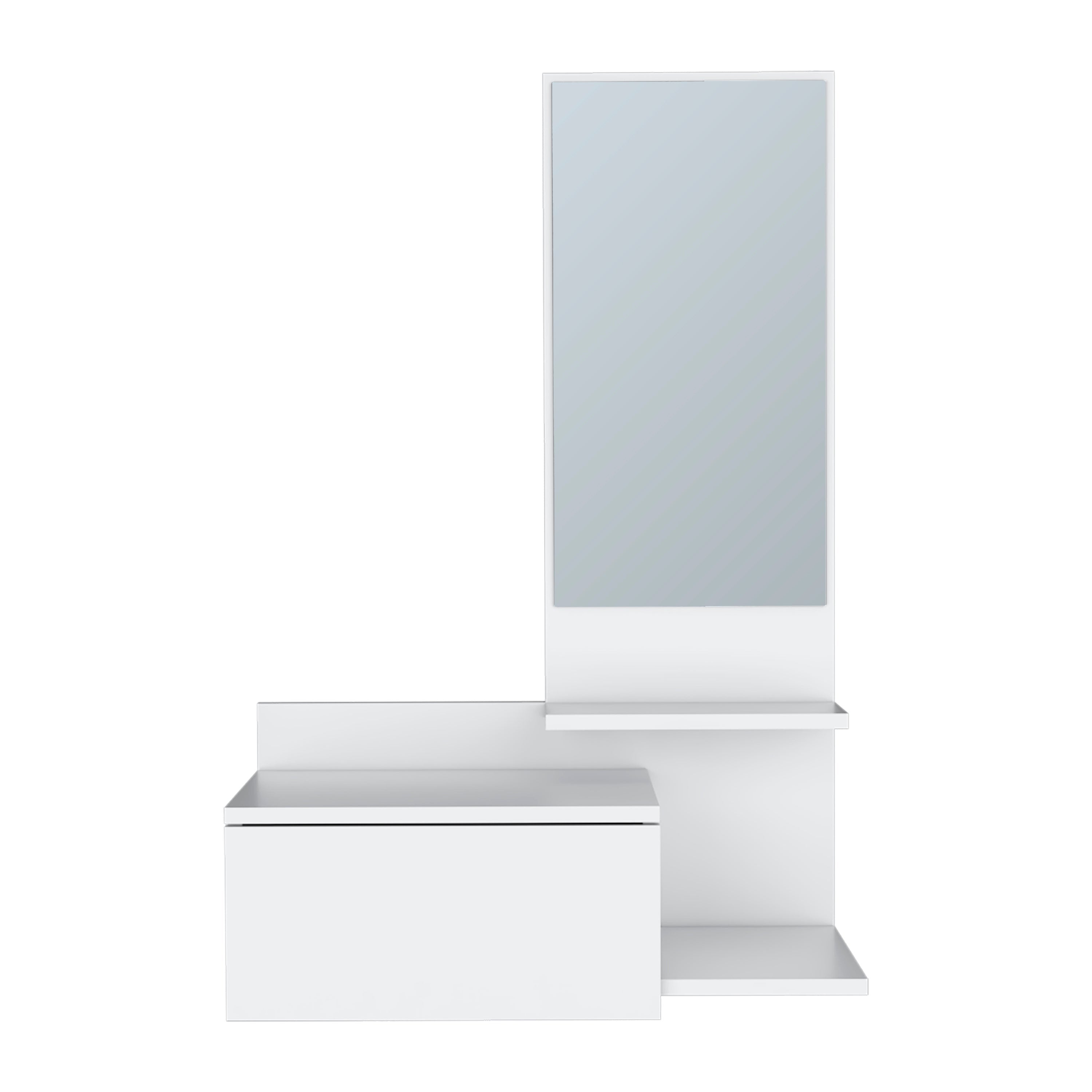 36" White Wood Wall Mounted Accent Cabinet With Drawer And Mirror