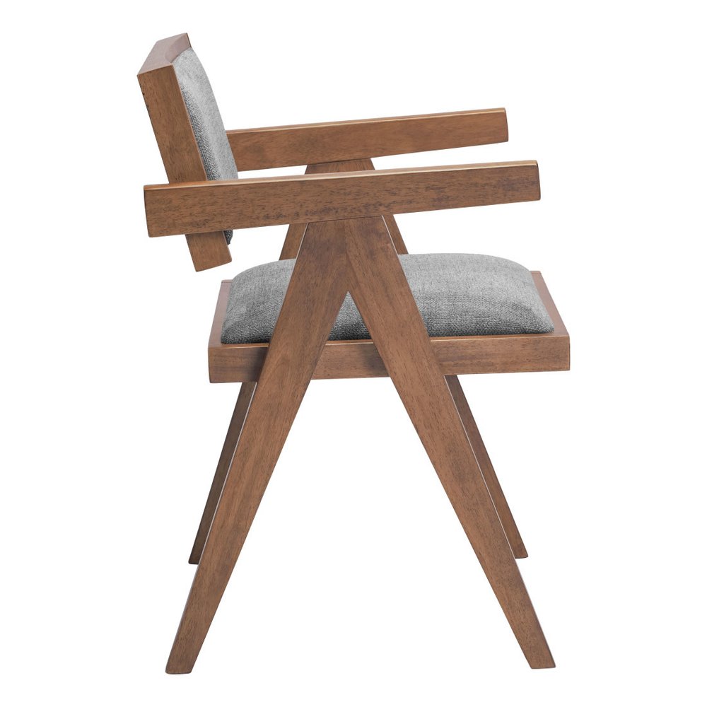 Set of Two Gray and Brown Upholstery Open Back Dining Arm Chairs