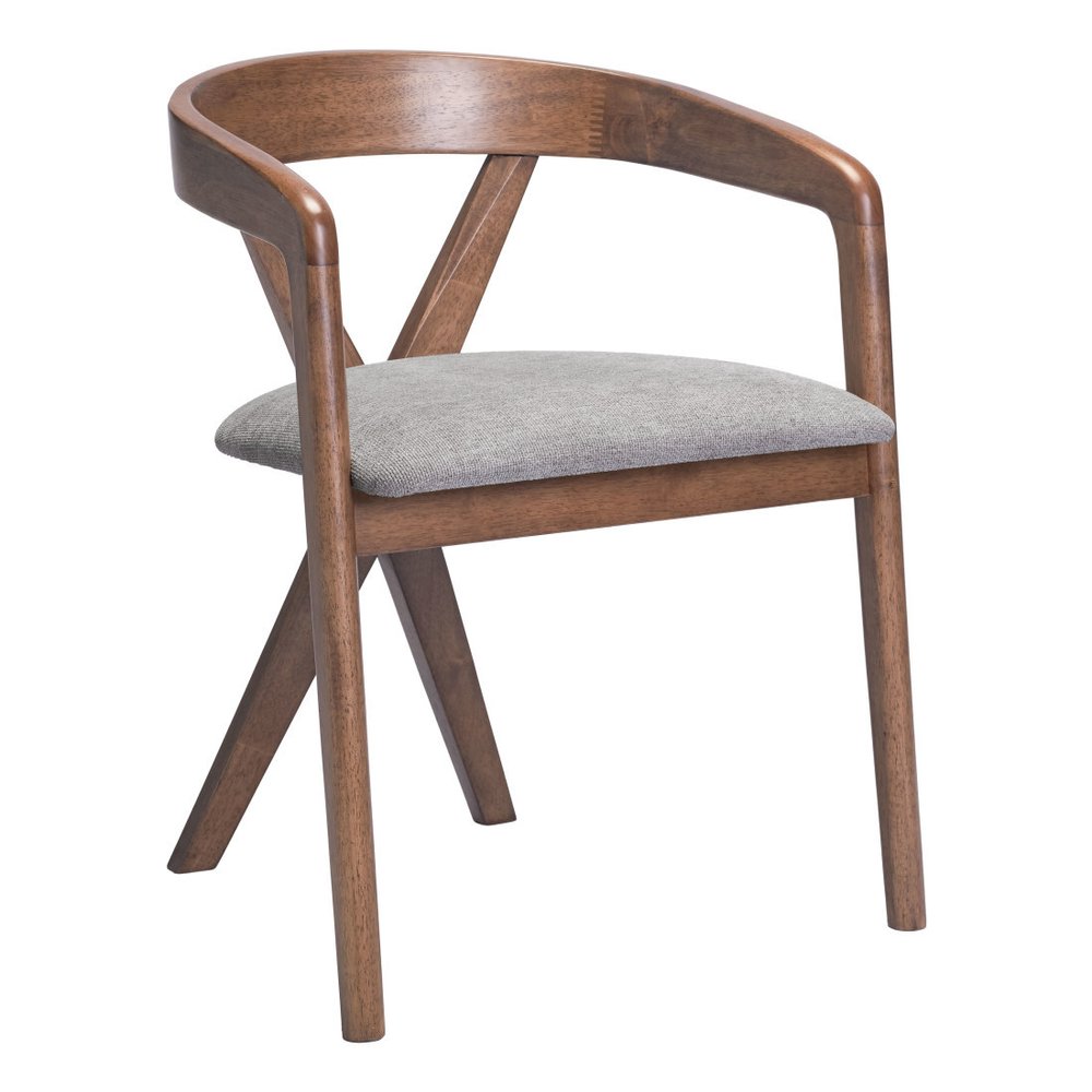 Gray and Brown Upholstery Open Back Dining Arm Chair