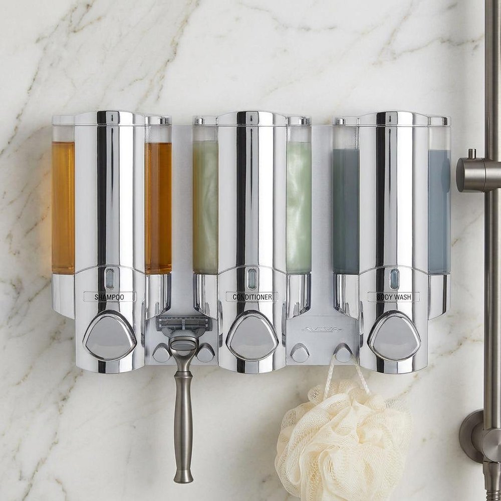 Silver Heavy Duty Plastic Three Chamber Wall Mount Soap Dispenser