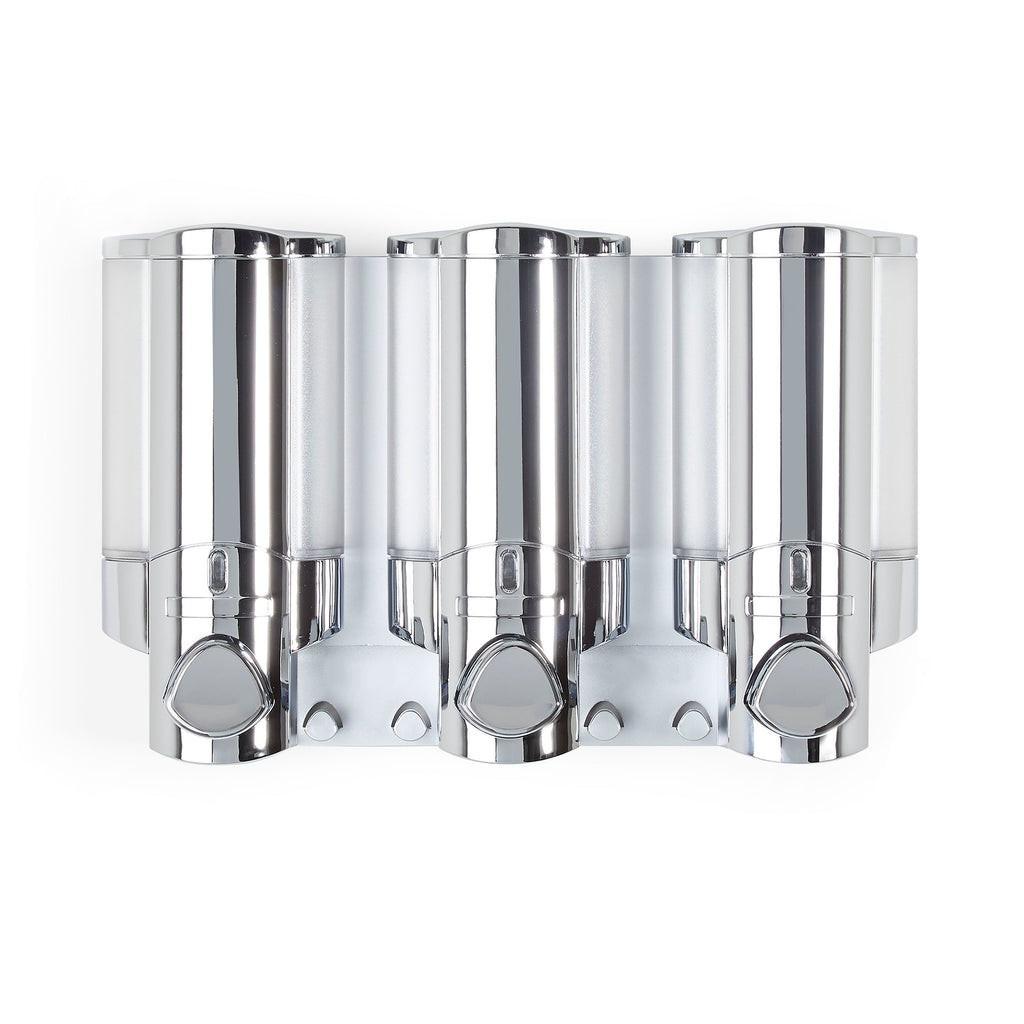 Silver Heavy Duty Plastic Three Chamber Wall Mount Soap Dispenser
