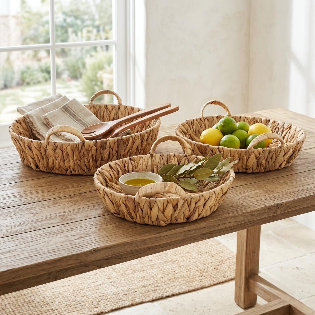 Set of Three Natural Water Hyacinth Basket