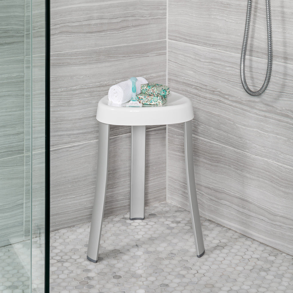 18"  White Aluminum And Heavy Duty Plastic Corner Shower Bench