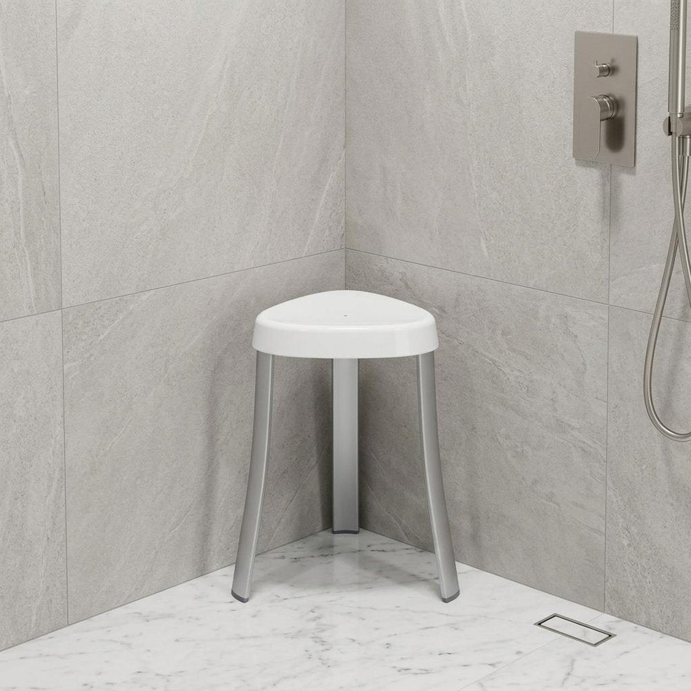 18"  White Aluminum And Heavy Duty Plastic Corner Shower Bench