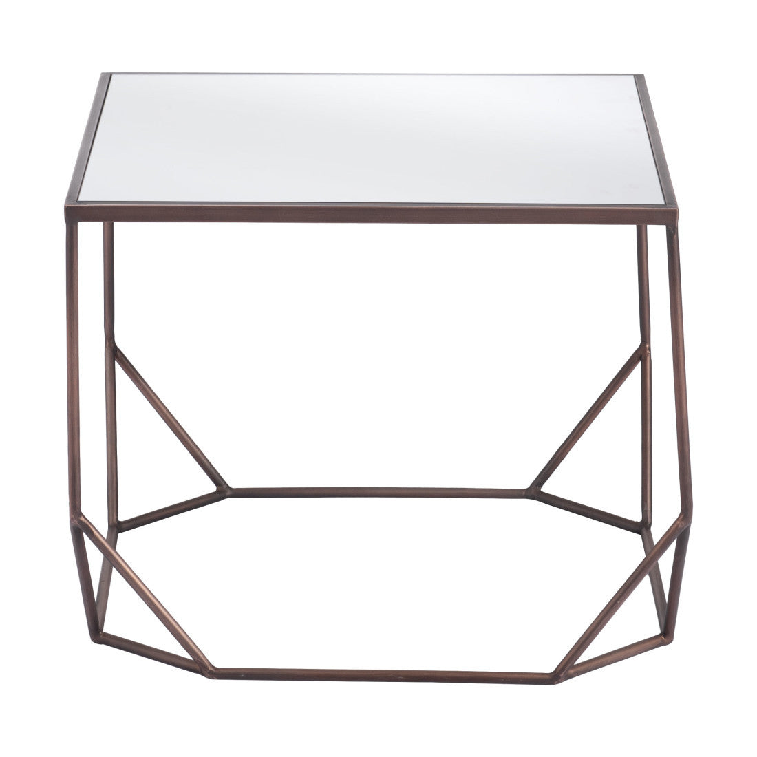 Set of Two Silver and Bronze Mirrored Glass and Steel Square Abstract Bunching Coffee Tables