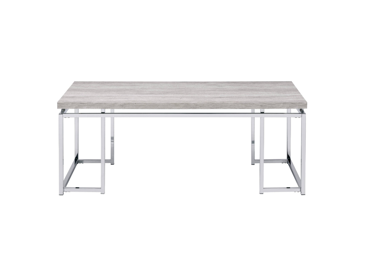 47" Oak and Silver Wood And Metal Frame Coffee Table