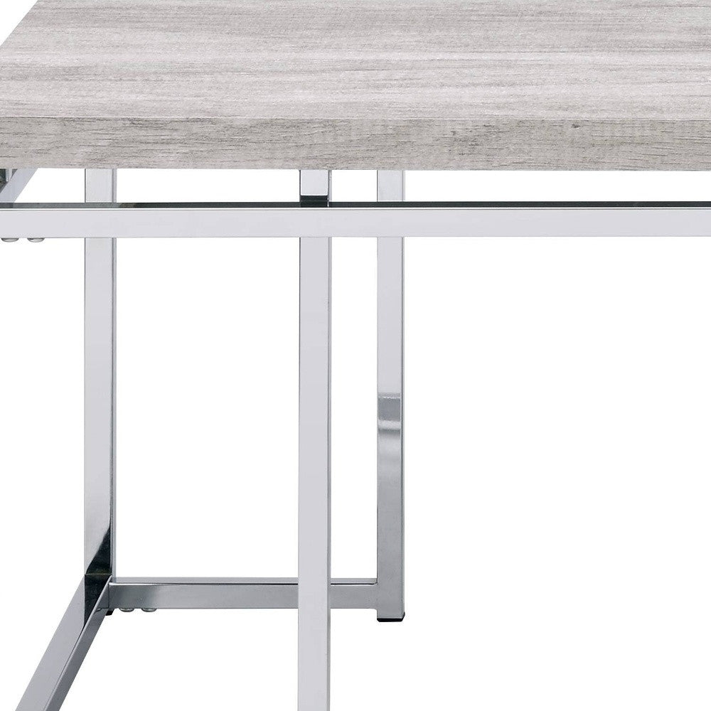 47" Oak and Silver Wood And Metal Frame Coffee Table