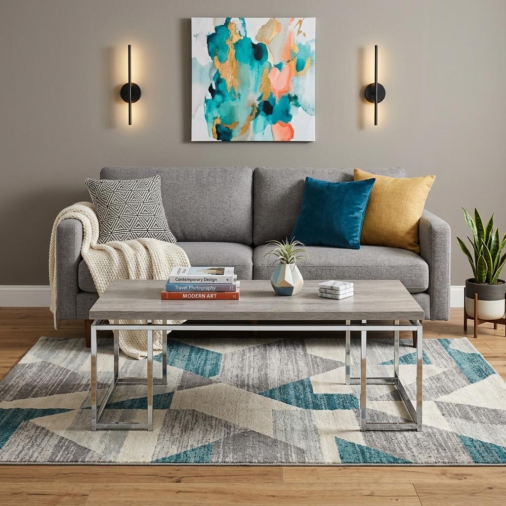 47" Oak and Silver Wood And Metal Frame Coffee Table