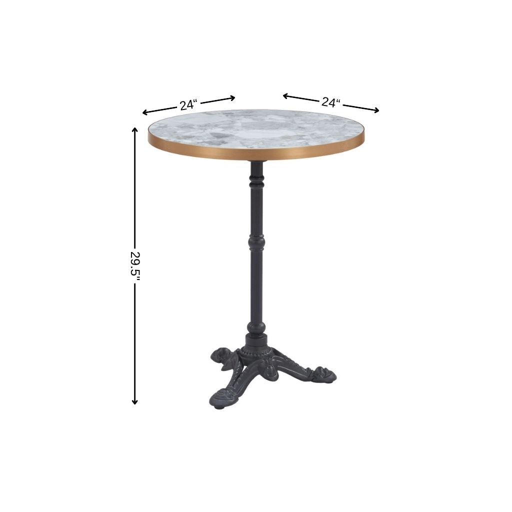 24" White And Black Wood And Aluminum Indoor Outdoor Pedestal Base Round Top Dining Table